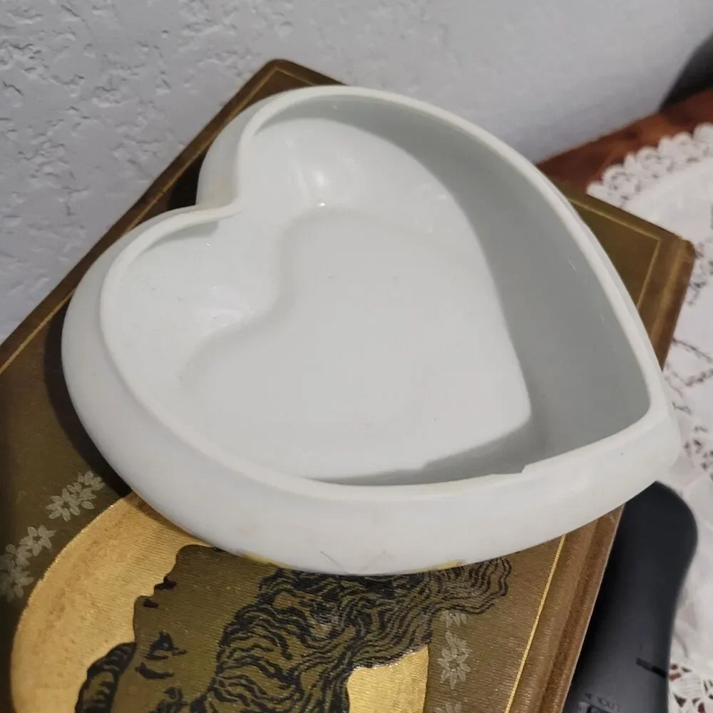 Vintage LIMOGES France Heart Shaped Trinket Box Rochard Butterflies Floral FLAW